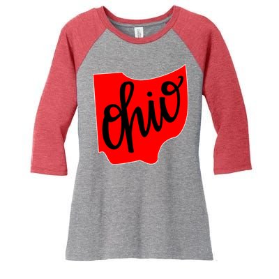 Ohio Outline State Women's Tri-Blend 3/4-Sleeve Raglan Shirt