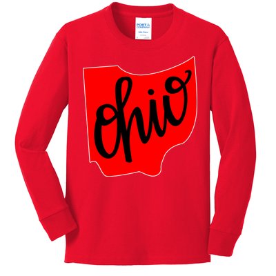 Ohio Outline State Kids Long Sleeve Shirt