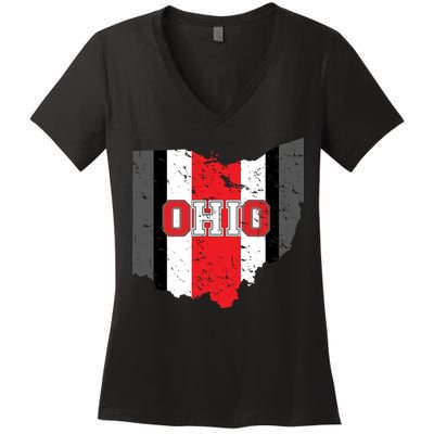 Ohio State Pride Striped Women's V-Neck T-Shirt