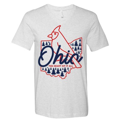 Ohio The Heart Of It All State Bird Cardinal V-Neck T-Shirt