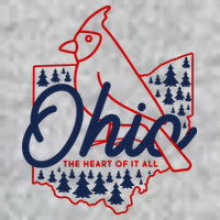 Ohio The Heart Of It All State Bird Cardinal V-Neck T-Shirt