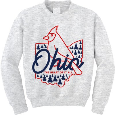 Ohio The Heart Of It All State Bird Cardinal Kids Sweatshirt