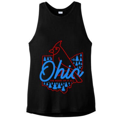 Ohio The Heart Of It All State Bird Cardinal Ladies PosiCharge Tri-Blend Wicking Tank