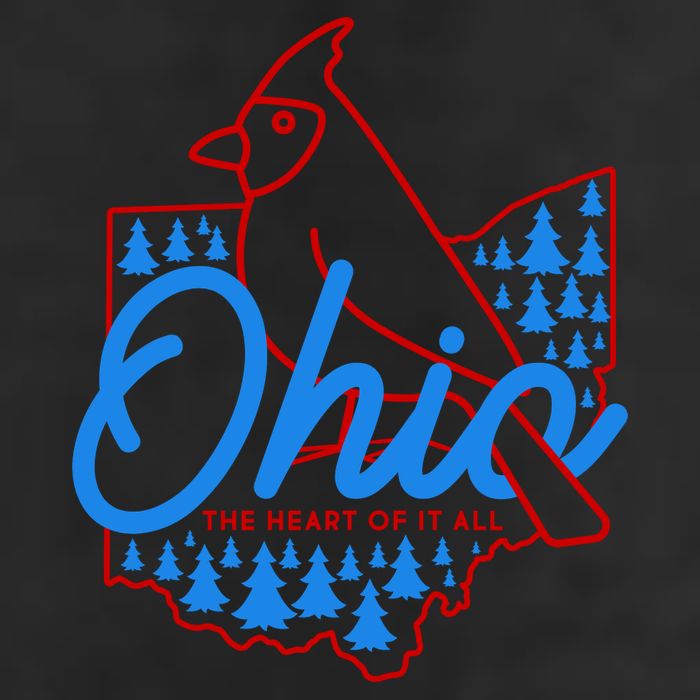 Ohio The Heart Of It All State Bird Cardinal 7 Panel Mesh Trucker Snapback Hat