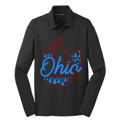 Ohio The Heart Of It All State Bird Cardinal Silk Touch Performance Long Sleeve Polo