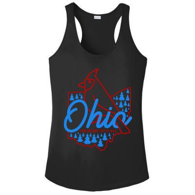 Ohio The Heart Of It All State Bird Cardinal Ladies PosiCharge Competitor Racerback Tank