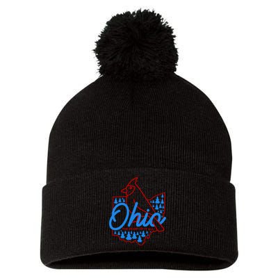 Ohio The Heart Of It All State Bird Cardinal Pom Pom 12in Knit Beanie
