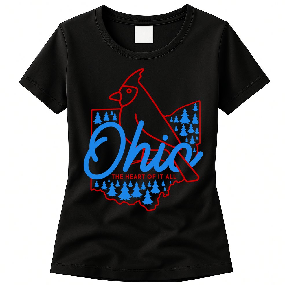 Ohio The Heart Of It All State Bird Cardinal Womens T-Shirt