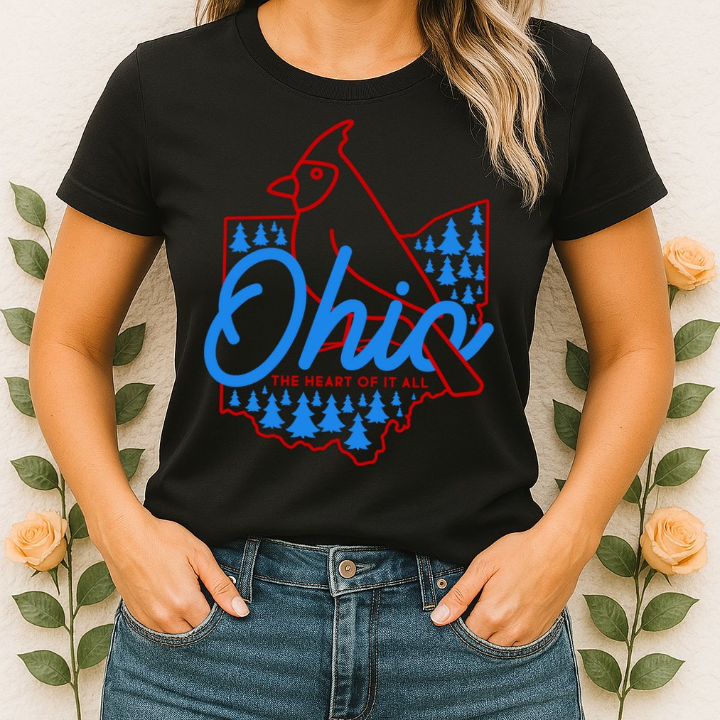 Ohio The Heart Of It All State Bird Cardinal Womens T-Shirt