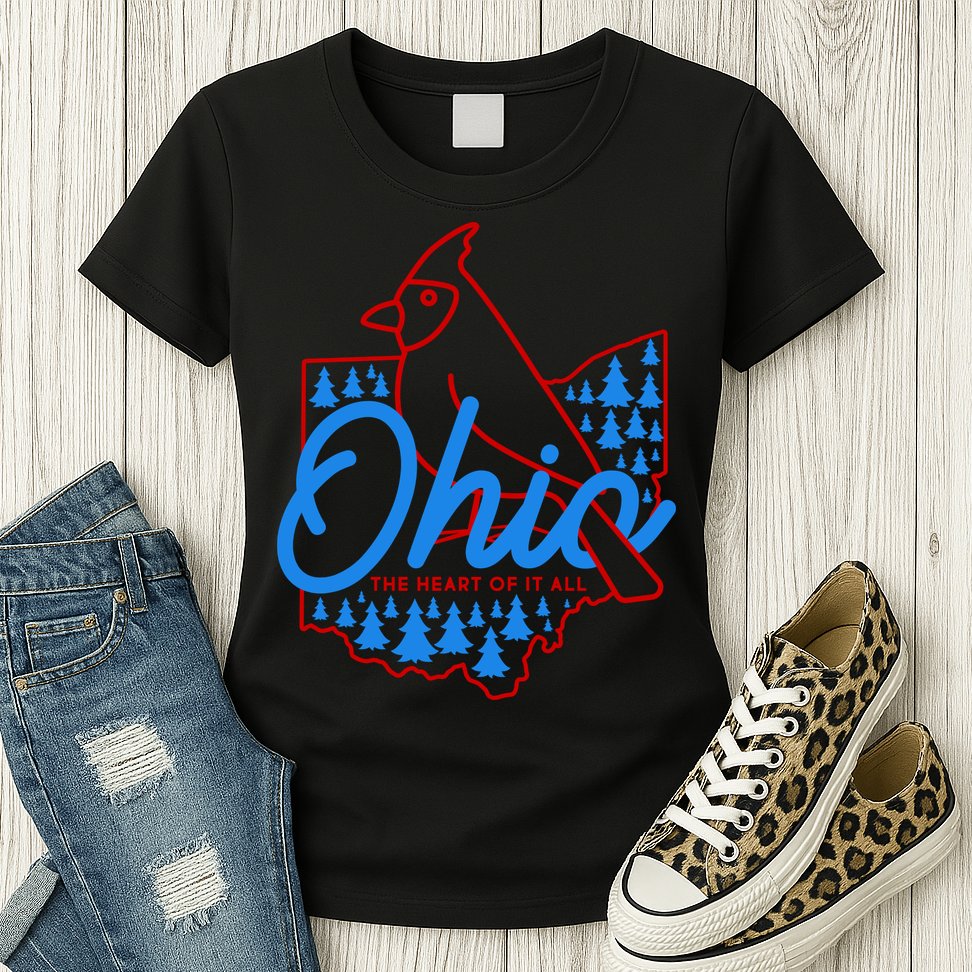 Ohio The Heart Of It All State Bird Cardinal Womens T-Shirt