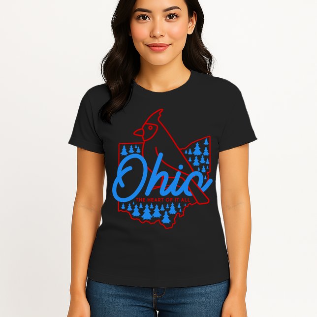 Ohio The Heart Of It All State Bird Cardinal Womens T-Shirt