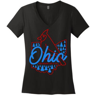 Ohio The Heart Of It All State Bird Cardinal Women's V-Neck T-Shirt