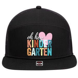 Oh Hey Kindergarten Back To School Students Teacher Retro Funny Gift 7 Panel Mesh Trucker Snapback Hat