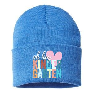 Oh Hey Kindergarten Back To School Students Teacher Retro Funny Gift Sustainable Knit Beanie