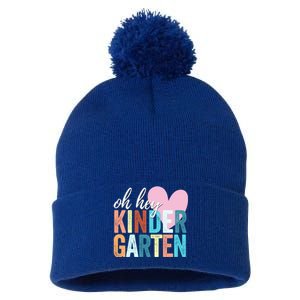 Oh Hey Kindergarten Back To School Students Teacher Retro Funny Gift Pom Pom 12in Knit Beanie