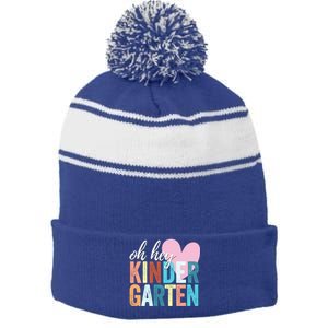 Oh Hey Kindergarten Back To School Students Teacher Retro Funny Gift Stripe Pom Pom Beanie