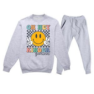 Oh Hey Kindergarten Teachers Kids Retro Smile Back To School Premium Crewneck Sweatsuit Set