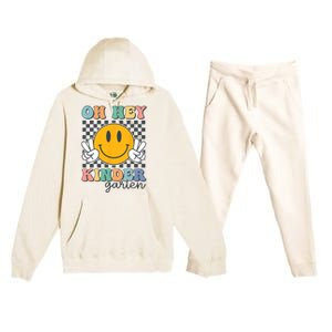 Oh Hey Kindergarten Teachers Kids Retro Smile Back To School Premium Hooded Sweatsuit Set