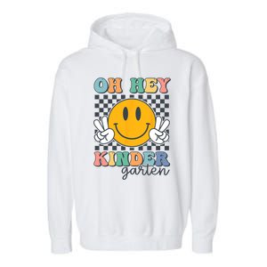 Oh Hey Kindergarten Teachers Kids Retro Smile Back To School Garment-Dyed Fleece Hoodie