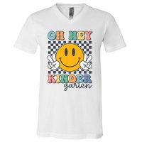 Oh Hey Kindergarten Teachers Kids Retro Smile Back To School V-Neck T-Shirt