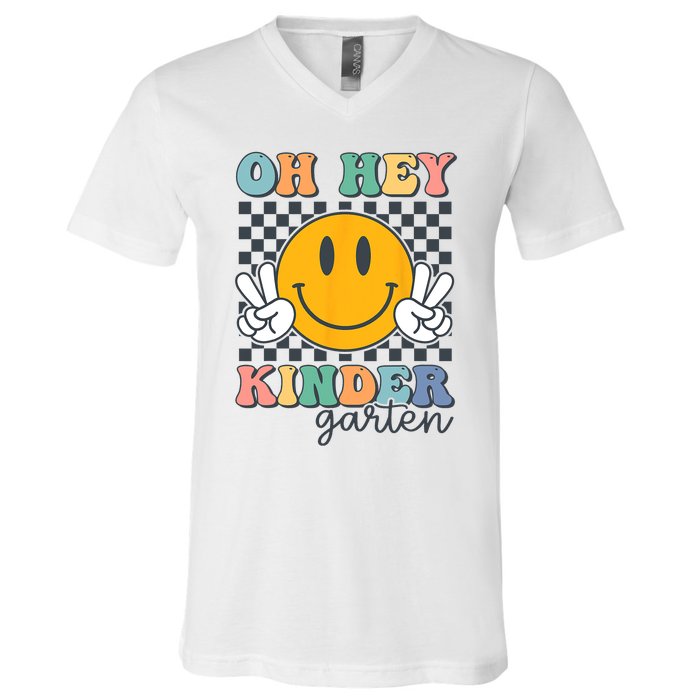 Oh Hey Kindergarten Teachers Kids Retro Smile Back To School V-Neck T-Shirt