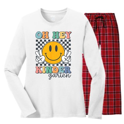 Oh Hey Kindergarten Teachers Kids Retro Smile Back To School Women's Long Sleeve Flannel Pajama Set 