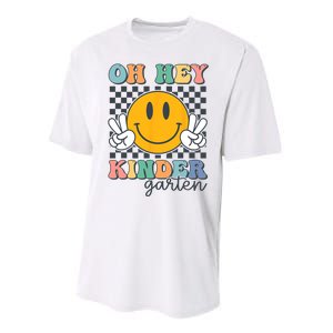 Oh Hey Kindergarten Teachers Kids Retro Smile Back To School Performance Sprint T-Shirt