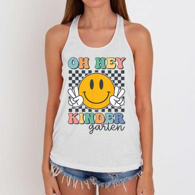 Oh Hey Kindergarten Teachers Kids Retro Smile Back To School Women's Knotted Racerback Tank