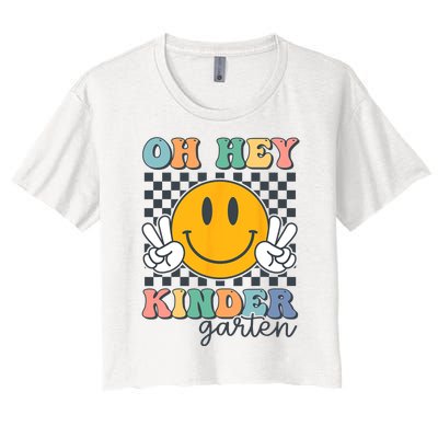 Oh Hey Kindergarten Teachers Kids Retro Smile Back To School Women's Crop Top Tee