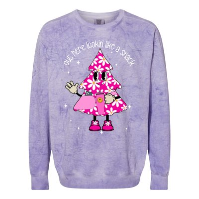 Out Here Lookin Like A Snack Funny Christmas Pink Tree Gift Colorblast Crewneck Sweatshirt