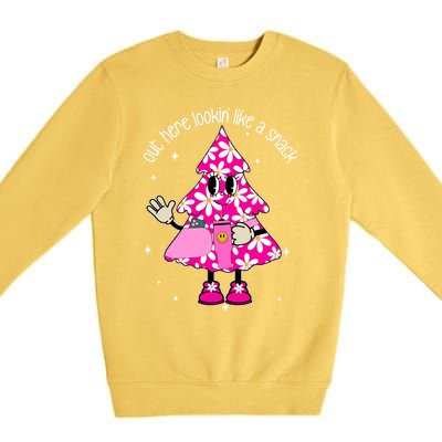 Out Here Lookin Like A Snack Funny Christmas Pink Tree Gift Premium Crewneck Sweatshirt