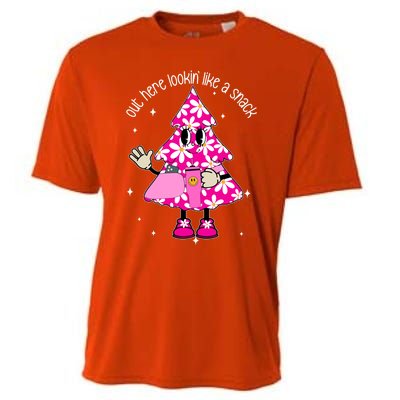 Out Here Lookin Like A Snack Funny Christmas Pink Tree Gift Cooling Performance Crew T-Shirt