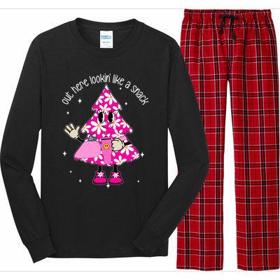 Out Here Lookin Like A Snack Funny Christmas Pink Tree Gift Long Sleeve Pajama Set