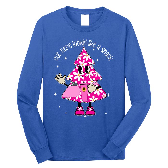 Out Here Lookin Like A Snack Funny Christmas Pink Tree Gift Long Sleeve Shirt