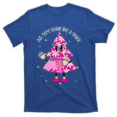 Out Here Lookin Like A Snack Funny Christmas Pink Tree Gift T-Shirt