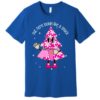 Out Here Lookin Like A Snack Funny Christmas Pink Tree Gift Premium T-Shirt