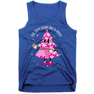 Out Here Lookin Like A Snack Funny Christmas Pink Tree Gift Tank Top