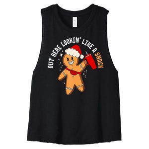 Out Here Looking Like A Snack Christmas Gingerbread Boujee Women's Racerback Cropped Tank