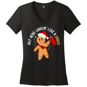 Out Here Looking Like A Snack Christmas Gingerbread Boujee Women's V-Neck T-Shirt