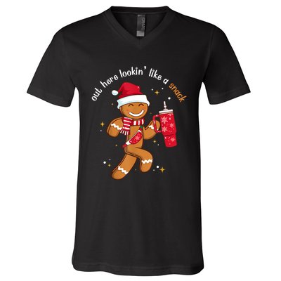 Out Here Looking Like A Snack Boujee Christmas Gingerbread V-Neck T-Shirt