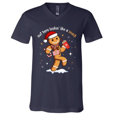 Out Here Looking Like A Snack Funny Boujee Xmas Gingerbread V-Neck T-Shirt