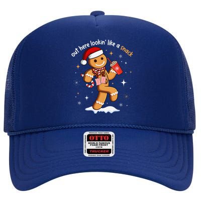 Out Here Looking Like A Snack Funny Boujee Xmas Gingerbread High Crown Mesh Back Trucker Hat