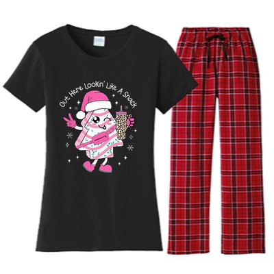 Out Here Looking Like A Snack Cute Boo Jee Xmas Trees Cakes Women's Flannel Pajama Set