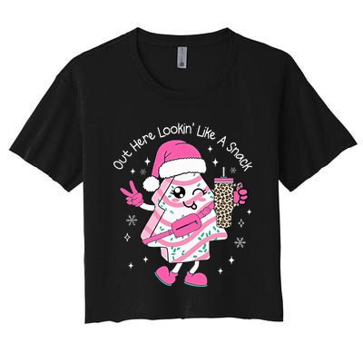 Out Here Looking Like A Snack Cute Boo Jee Xmas Trees Cakes Women's Crop Top Tee