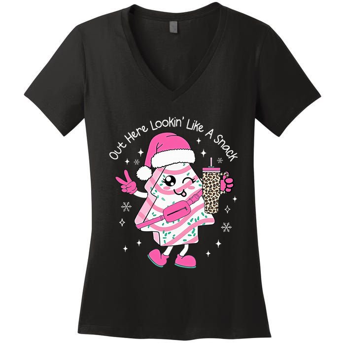 Out Here Looking Like A Snack Cute Boo Jee Xmas Trees Cakes Women's V-Neck T-Shirt