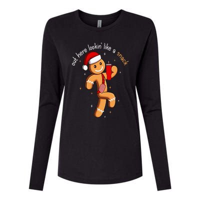 Out Here Looking Like A Snack Funny BouJee Xmas Gingerbread Womens Cotton Relaxed Long Sleeve T-Shirt