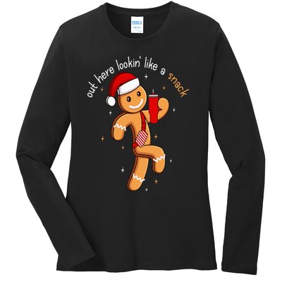 Out Here Looking Like A Snack Funny BouJee Xmas Gingerbread Ladies Long Sleeve Shirt