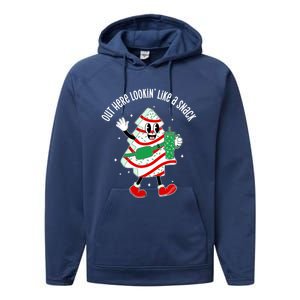 Out Here Looking Like A Snack Christmas Tree Cake Gift Performance Fleece Hoodie