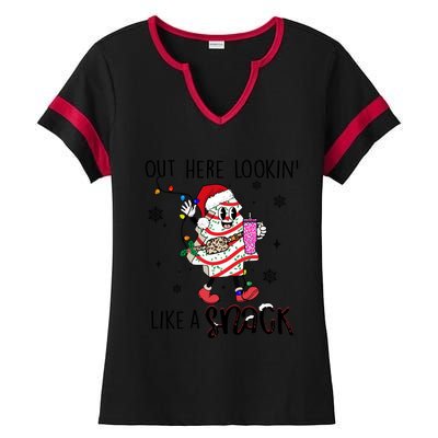 Out Here Lookin Like A Snack Funny Christmas Santa Tree Cake Gift Ladies Halftime Notch Neck Tee