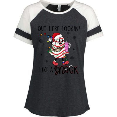 Out Here Lookin Like A Snack Funny Christmas Santa Tree Cake Gift Enza Ladies Jersey Colorblock Tee